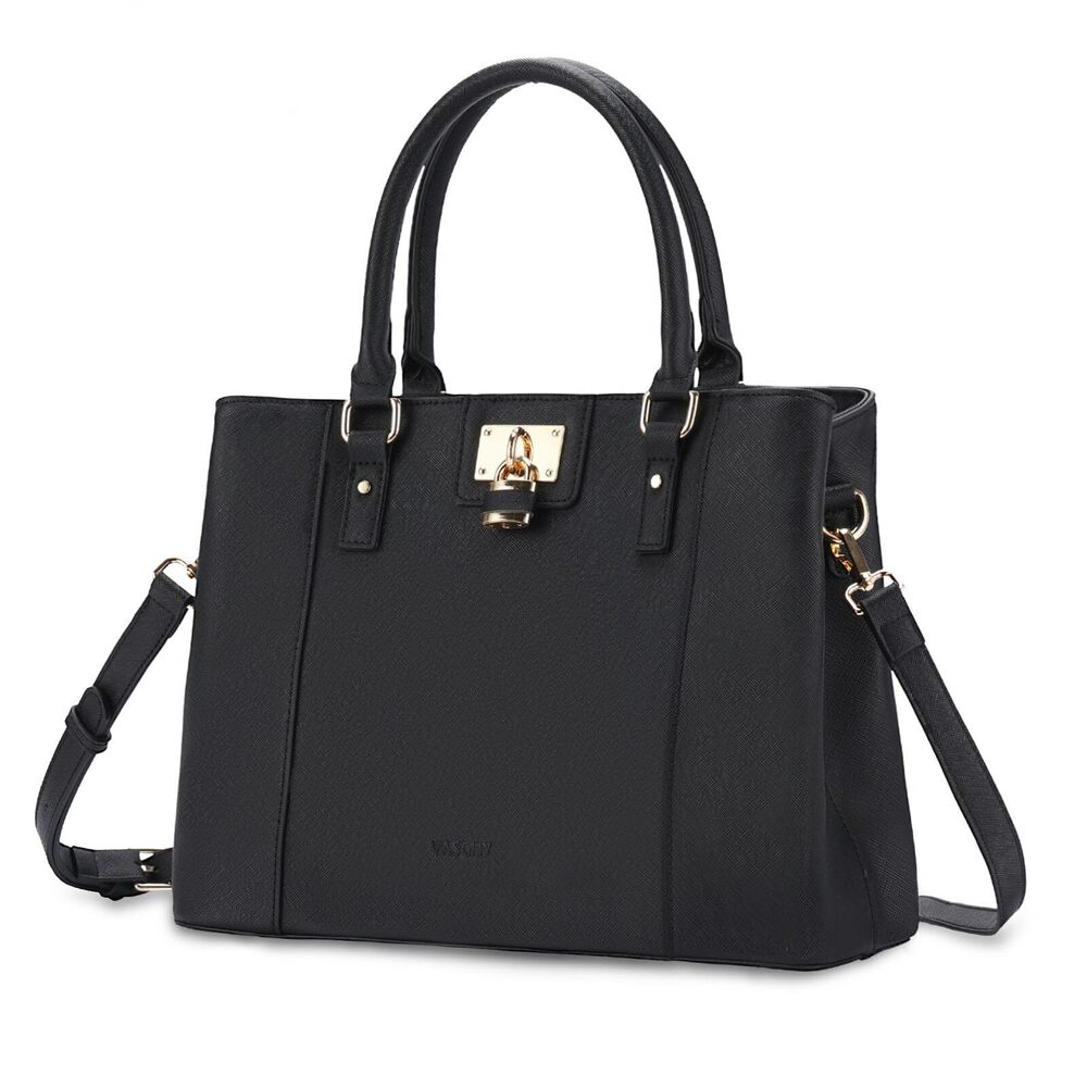1654 Satchel Bag , Trendy Vegan Saffiano Leather Medium Purse Top Handle